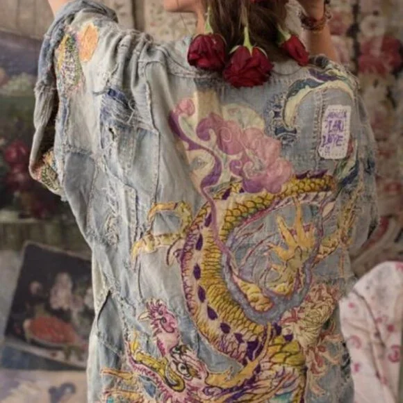 Magnolia Pearl Patchwork Dragon Daigo Kimono 🌸🐉✨ - Picture 7 of 9